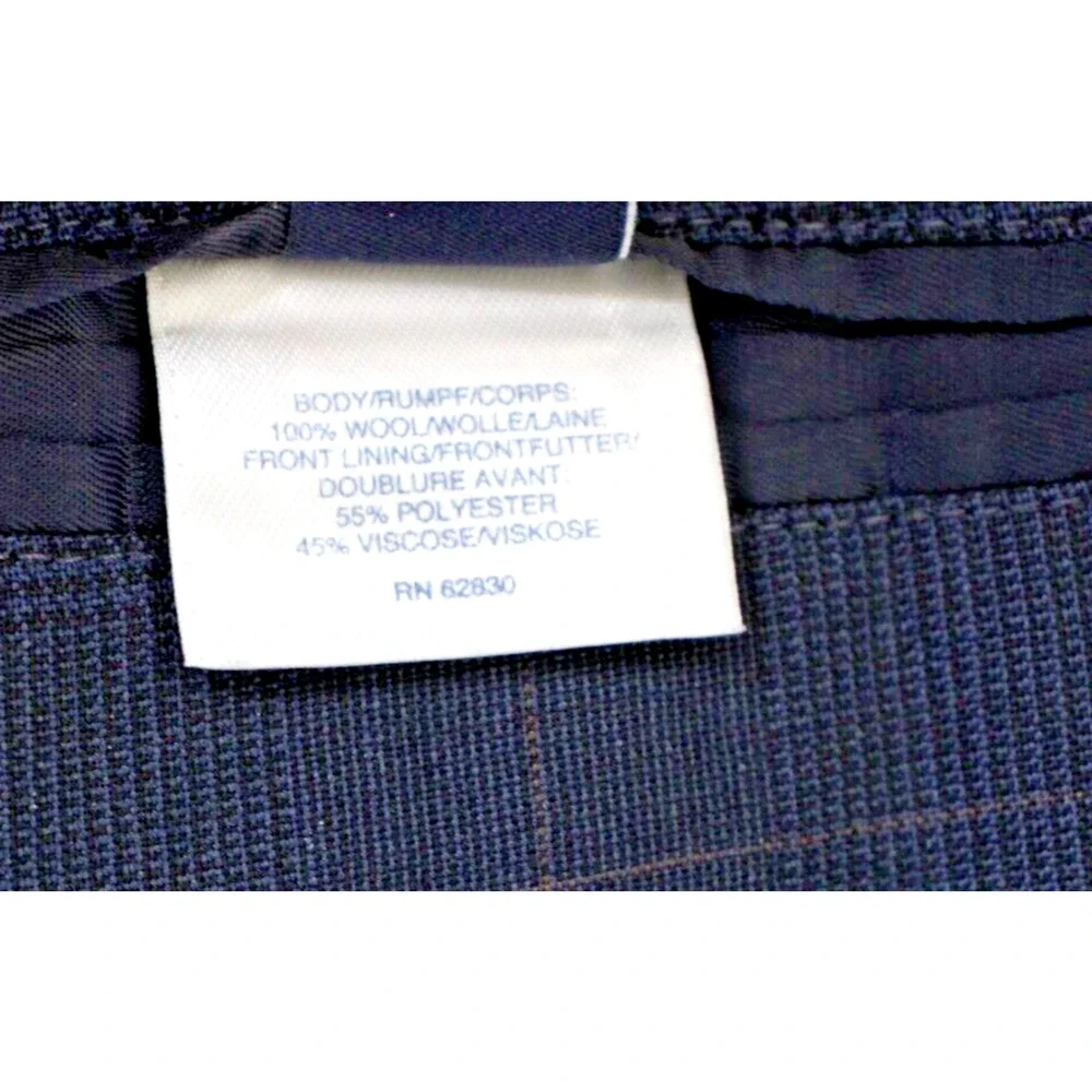 Lands' End‎ Blazer Mens 46R Navy Blue Plaid 100% Wool Tailored Fit 2-Buttons